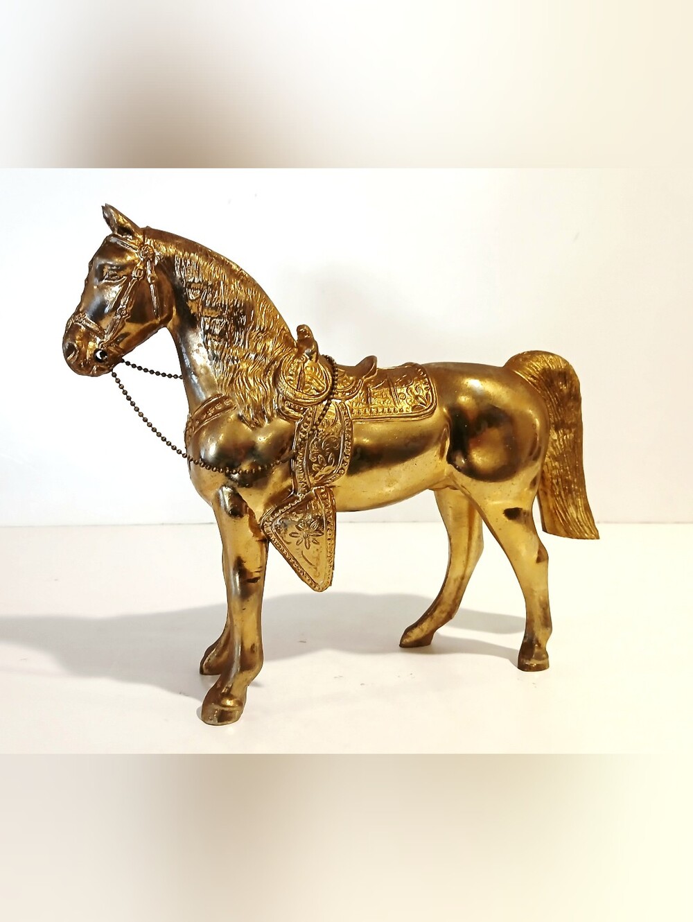 Vintage Cast Metal With Gold-tone Finish Horse Figurine Decorative Sculpture